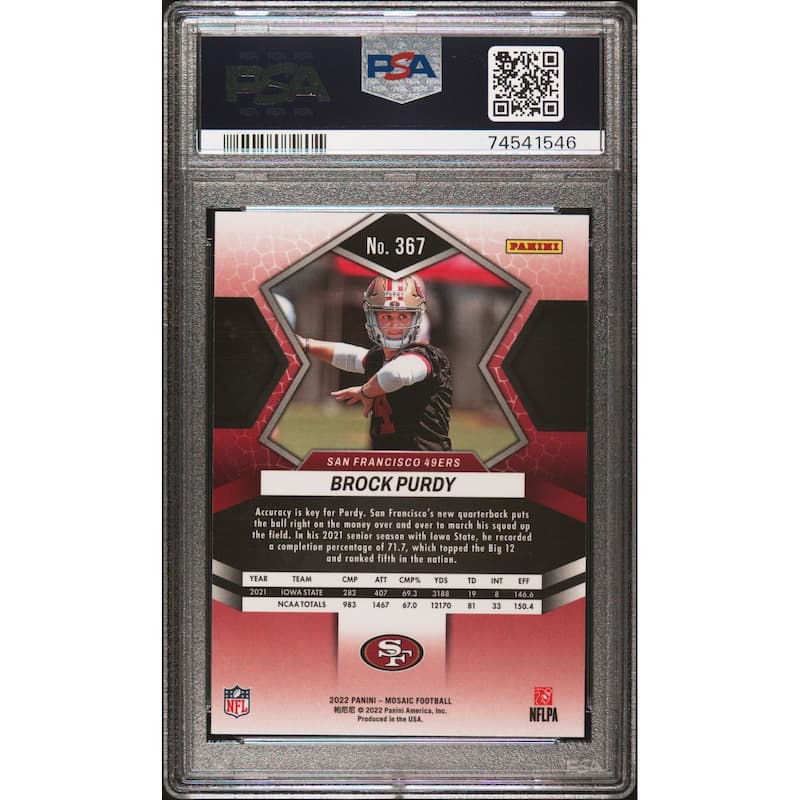 Brock Purdy 2022 Panini Mosaic Football Rookie Card #367 Graded PSA 9 - 8'6" x 11'6"
