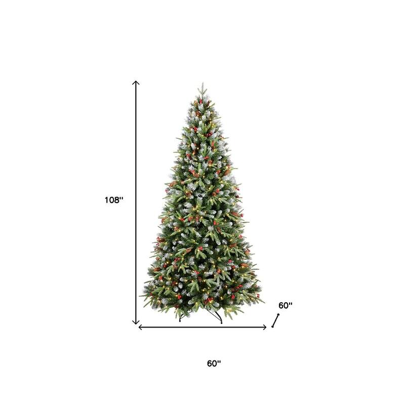 HomeRoots 9' Pre Lit Full Fir Christmas Tree With Decorations - Green - 60.00 in. x 108.00 in. x 60.00 in.