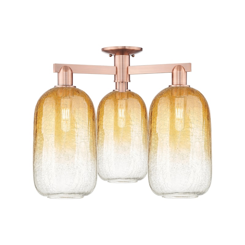 Innovations Lighting 716-3F-17-25 Brookhaven Cloche Semi-Flush - Antique Copper / Amber