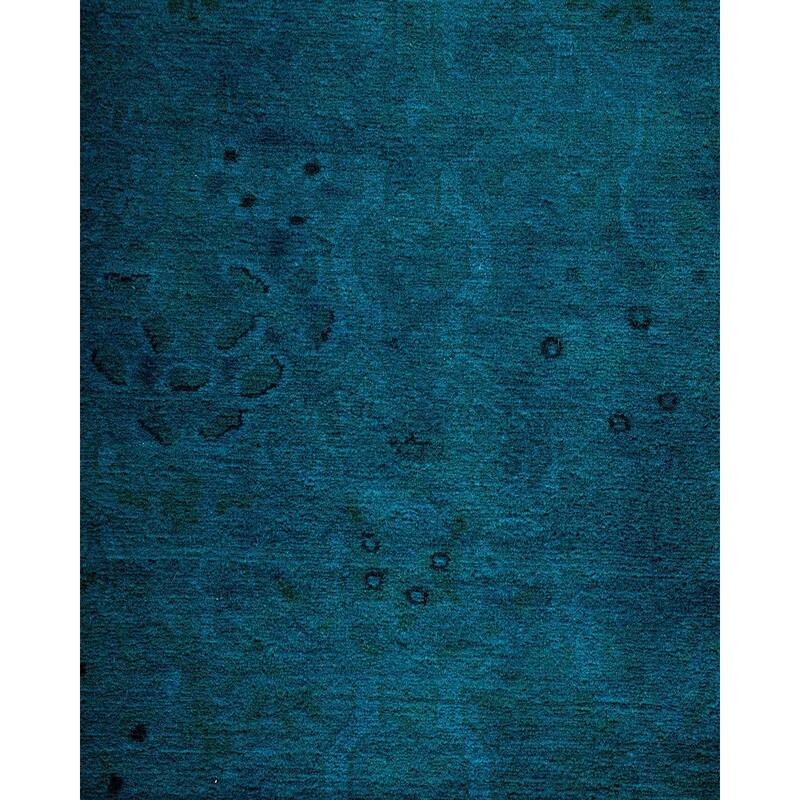 Overton Hand Knotted Wool Vintage Inspired Modern Contemporary Overdyed Blue Runner Rug - 2' 7" x 18' 8"