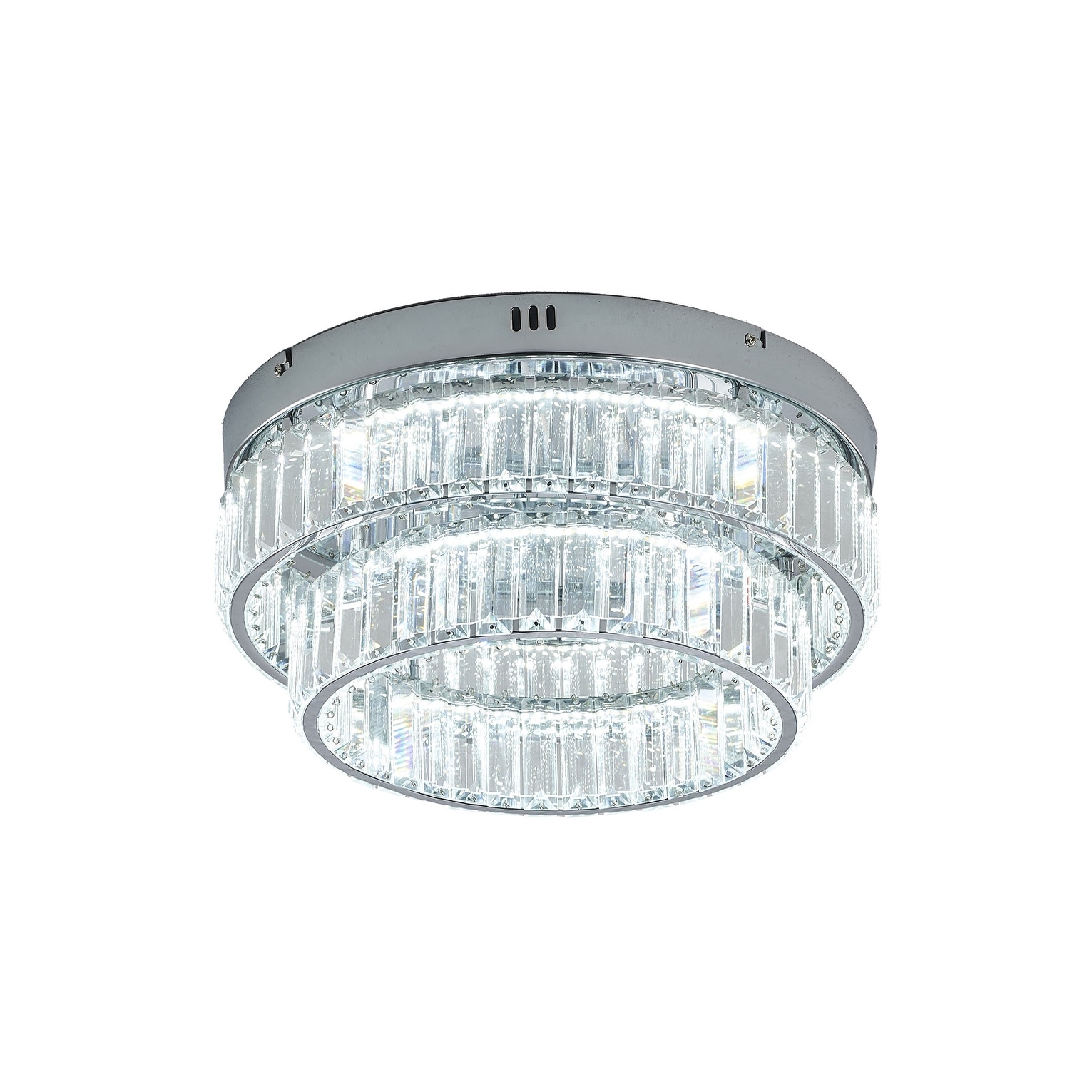 Transitional 2-Light Chrome Dimmable LED Crystal Round Flush Mount