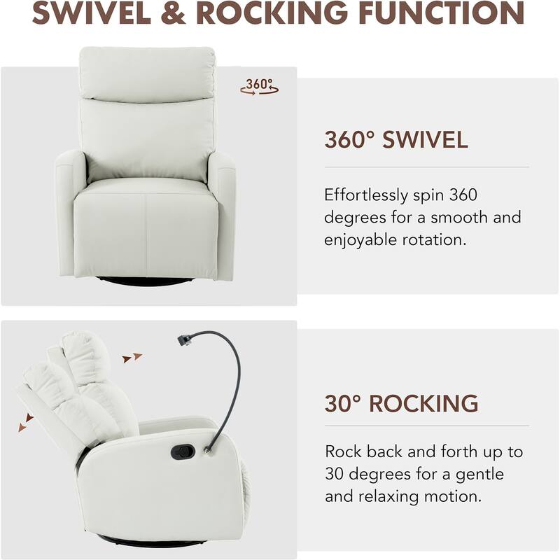 Grey 360° Swivel Rocking Recliner Chair with Phone Holder, Footrest, Adjustable Position for Living Room & Home Theater