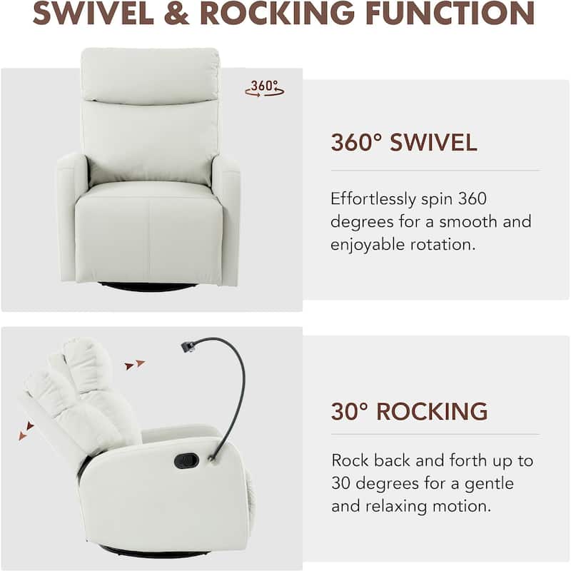 Grey 360° Swivel Rocking Recliner with Phone Holder, Footrest, Adjustable Recline for Living Room & Home Theater