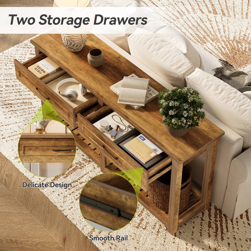 Console Tables with 2 Drawers, Rustic 63 Inch Entryway Furniture