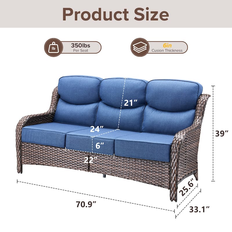 Gymojoy 72'' 3-Seat Outdoor Durable Sofa with 6-Inch Ultra-Plush Cushions & Water-Resistant Olefin Fabric