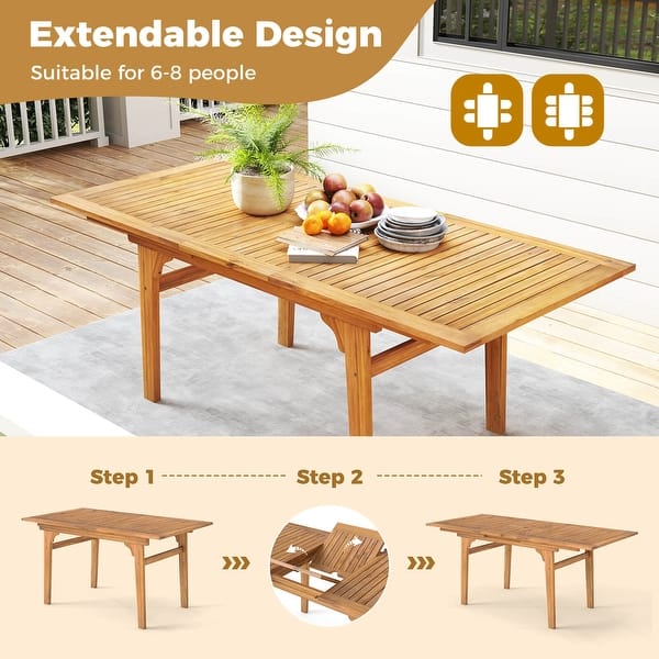 dimension image slide 0 of 2, Costway 9 PCS Acacia Wood Outdoor Dining Set for 6-8 with 1.97" - See Details
