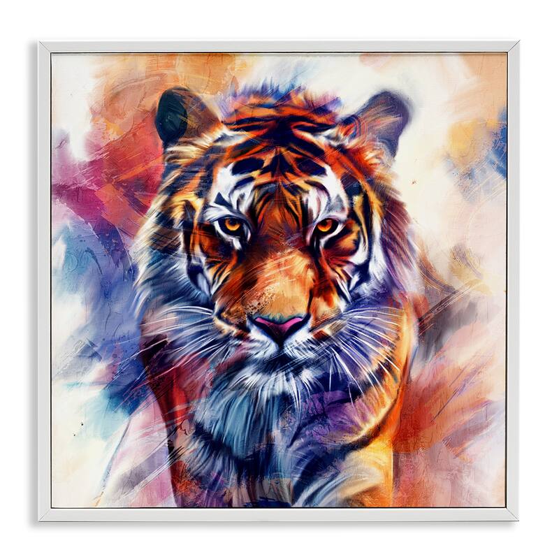 Stupell Fierce Vibrant Tiger Framed Giclee Art Design By Kim Allen - 24 x 24 - White