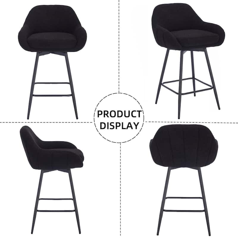 26" Counter Height Bar Stools Set of 2, 360° Swivel Upholstered Barstools for Kitchen Island