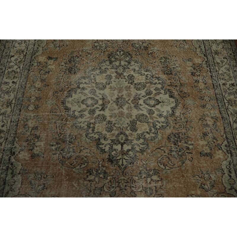 Hand Knotted Oriental 100% Wool Carpet Transitional Floral Oranges & Rust Anatolian Area Rug - 9' 2'' X 5' 7''