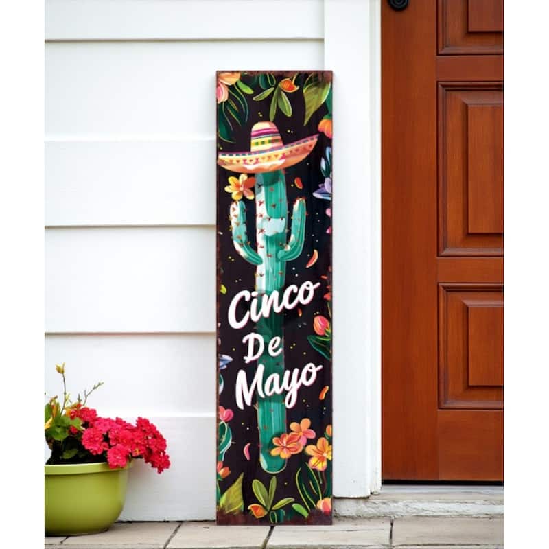 HomeRoots 36" Black And Green Solid Wood Cinco de Mayo Cactus Porch Sign - Green/Black - Wood