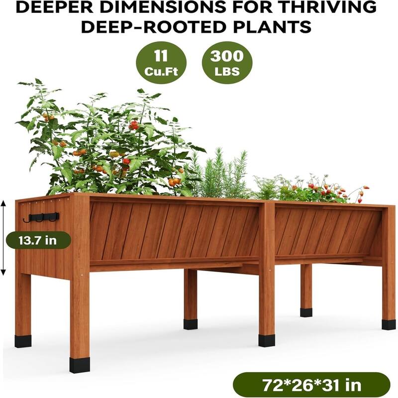 72x26x31Inch Elevated Raised Garden Bed with Legs Outdoor Planter Box 13.7Inch Deep Soil Capacity Natural Wood color