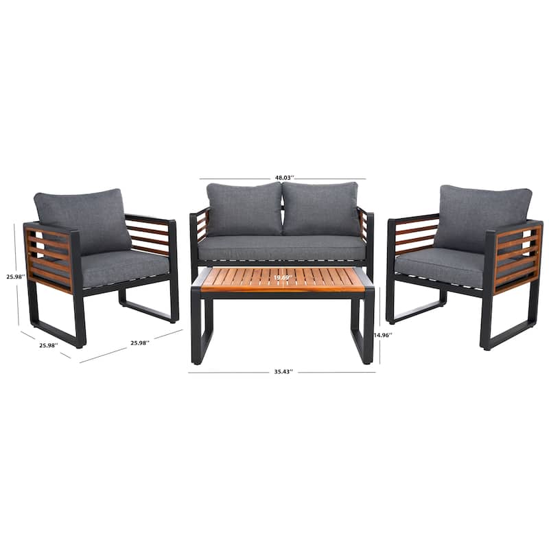 SAFAVIEH Outdoor Vesta Solid Wood 4-Piece Conversation Set - 48"W x 26"D x 26"H