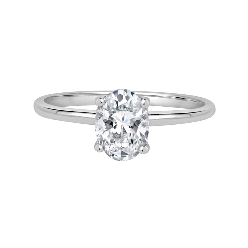Auriya 2 1/10ct Oval Hidden Halo Solitaire Diamond Engagement Ring in 14k Gold Certified (H-I, SI1-SI2) - White - 9.5