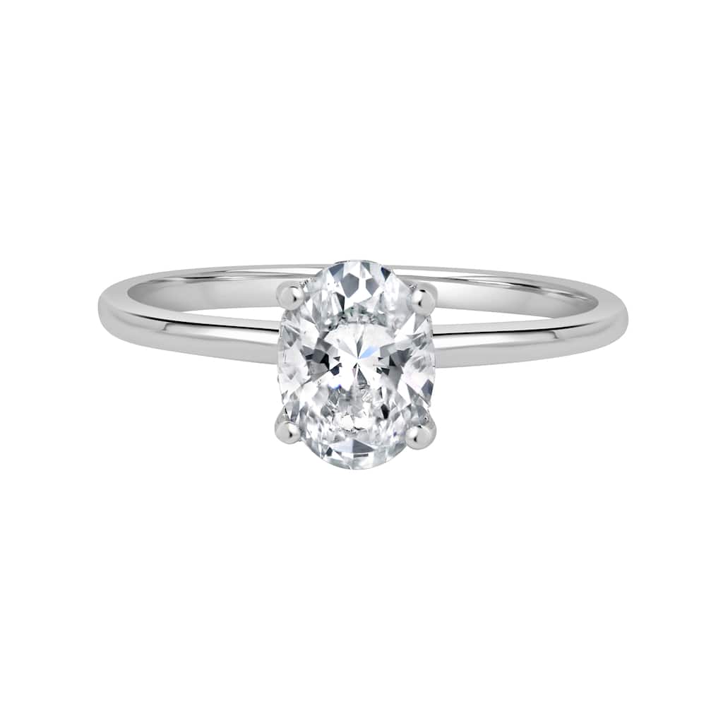 Auriya 2 1/10ct Oval Hidden Halo Solitaire Diamond Engagement Ring in 14k Gold Certified (H-I, SI1-SI2)