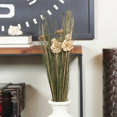 Brown Dried Plant Handmade Tall Floral Bouquet Grass Natural Foliage with Deco Ball Accents