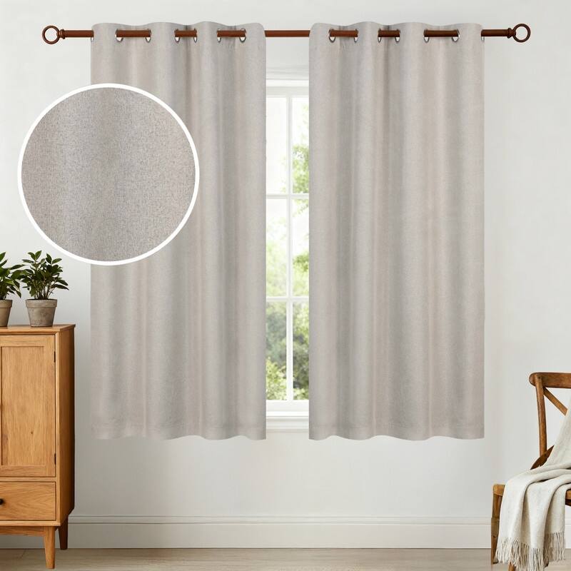 Superior Neal 100% Blackout Grommet Curtains, Set of 2 Panels - 52" x63" - Flax Beige