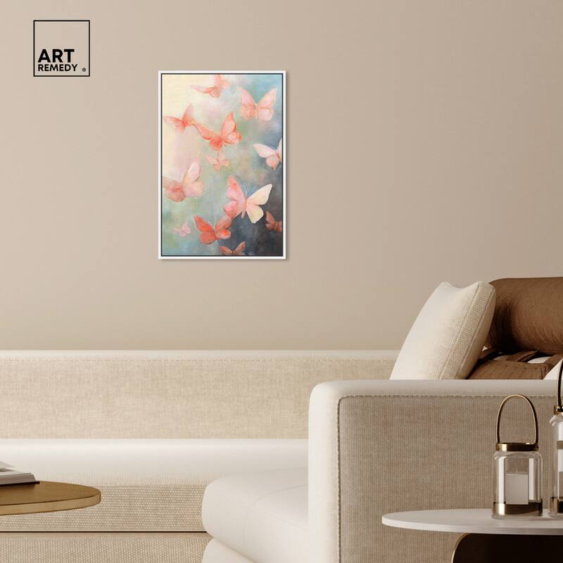 Art Remedy Peaceful Butterflies Framed Butterfly 1 Piece Canvas Wall Art