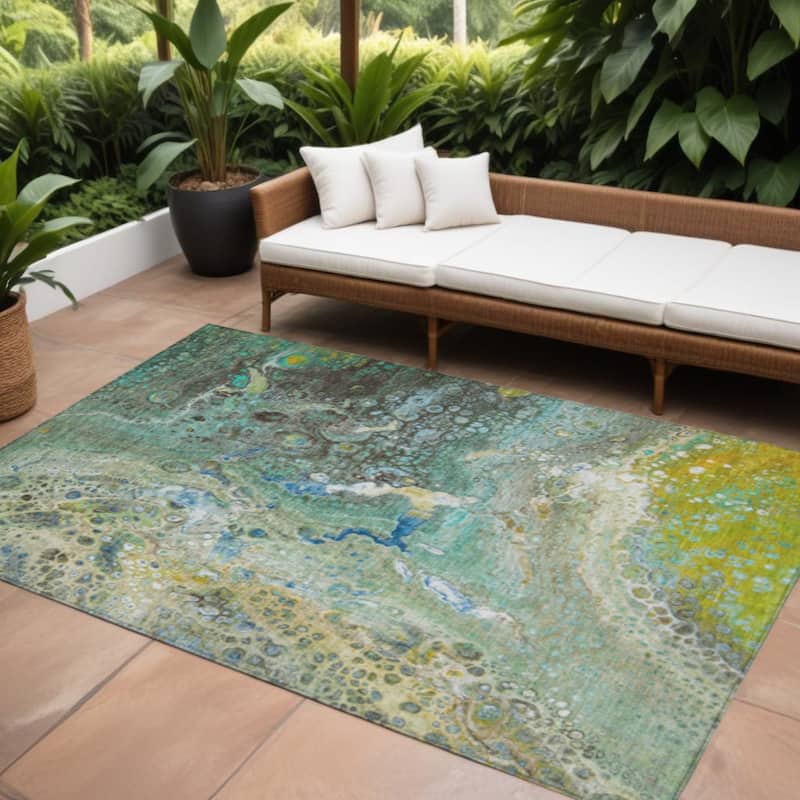 HomeRoots Abstract Contemporary Rectangle Outdoor Rug - 9' X 12'
