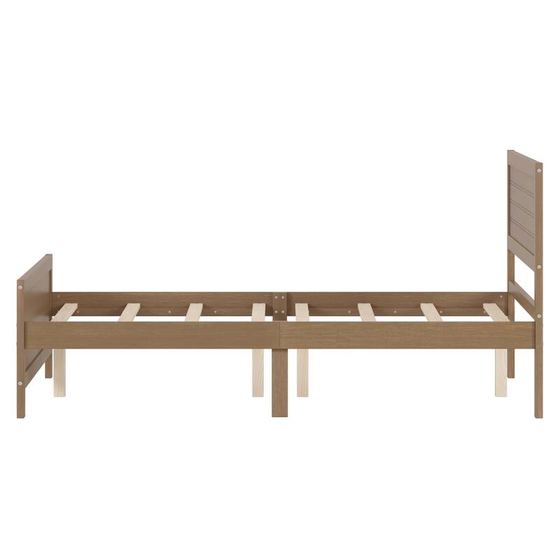 Wood Platform Bed Frame with Headboard and Wood Slat Support
