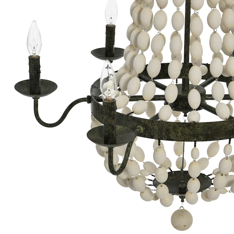 Metal Chandelier with Wood Beads & 6 Lights