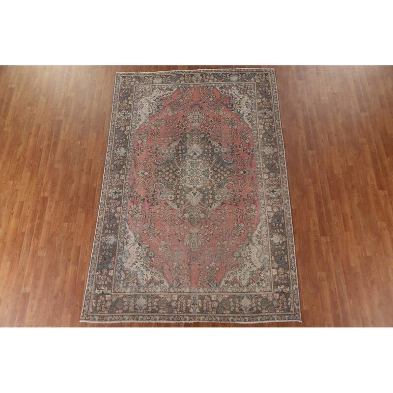 Handmade Tabriz Persian Vintage Area Rug Living Room Wool Carpet - 6'5" x 9'10"