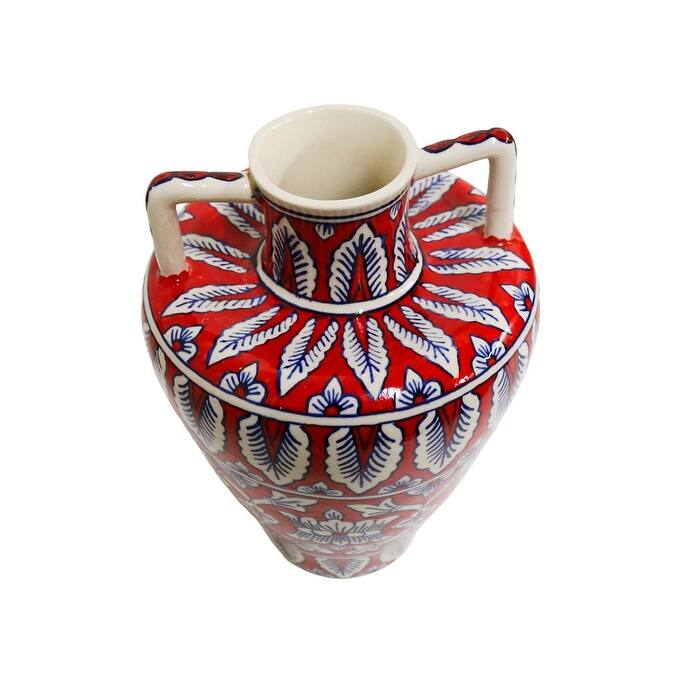 Home&Manor Ceramic Large Red Amphora Vase