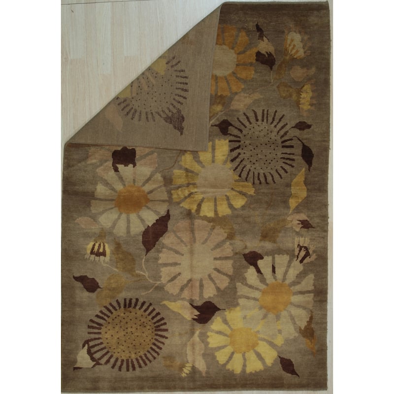 Brown Handmade Wool Transitional Rug 8' x 10' - Hand Knotted Natural Dyes Soft Pile Cotton Foundation - N/A