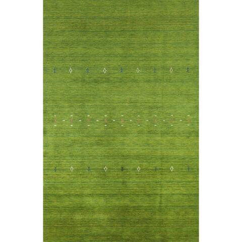 Green Gabbeh Indian Area Rug Living Room Handmade Wool Carpet - 6'7" x 9'10"