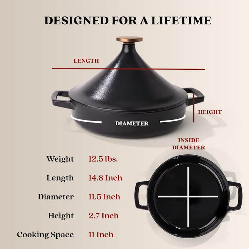 Alva Nori 3 Qt. Enameled Cast Iron Tagine Pot - 11" Black