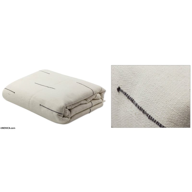 Handmade Natural Contrasts Zapotec Cotton Bedspread (Twin) Mexico