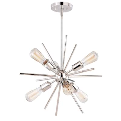 Estelle 6 Light Polished Nickel Mid-Century Modern Sputnik Pendant - 19-in W x 19.5-in H x 19-in D