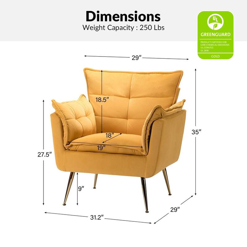 1ida Modern Velvet Tufted Accent Armchair with Gold Metal Legs Set of 2 by HULALA HOME