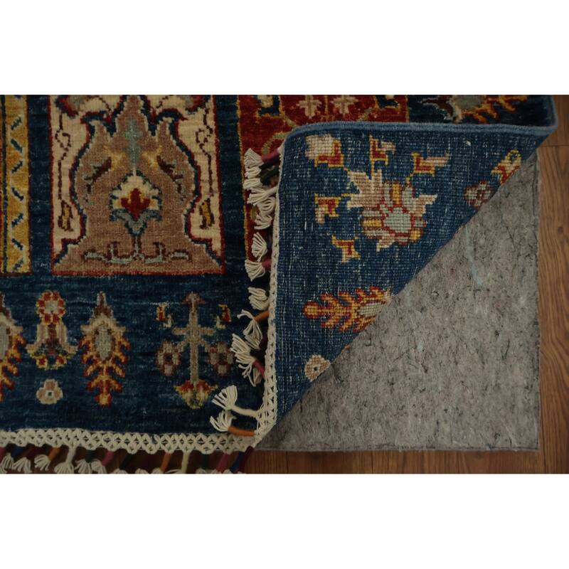 Hand Knotted Oriental 100% Wool Carpet Traditional Geometric Navy Blue & Blues Kazak Runner Rug - 22' 10'' X 2' 8''
