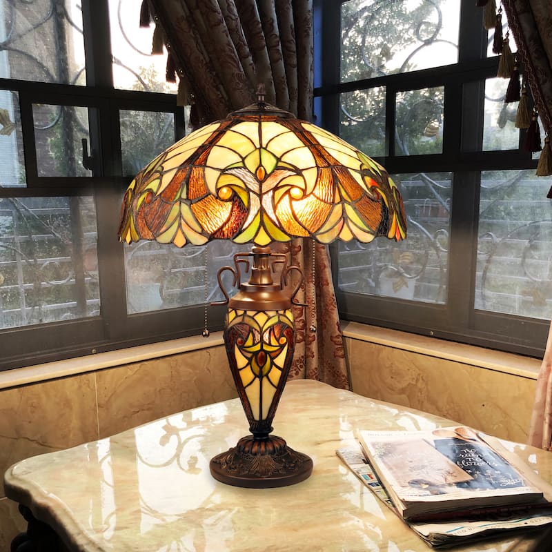 Tiffany Style Victorian Design 2+1-light Antique Dark Bronze Table Lamp