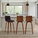 preview thumbnail 35 of 78, Skara Mid-Century Swivel Counter Stool, Upholstered Counter Height Chair with Bentwood Legs Set of 3 - Brown Faux Leather & Walnut