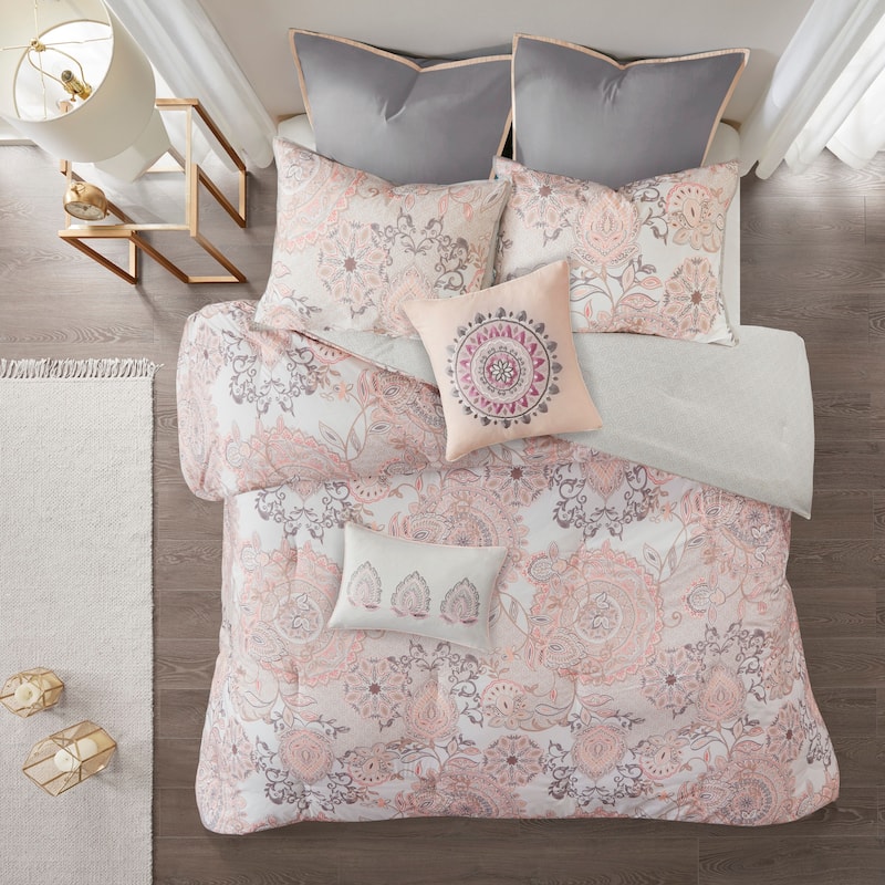 Madison Park Loleta 8 Piece Cotton Floral Printed Reversible Comforter Set