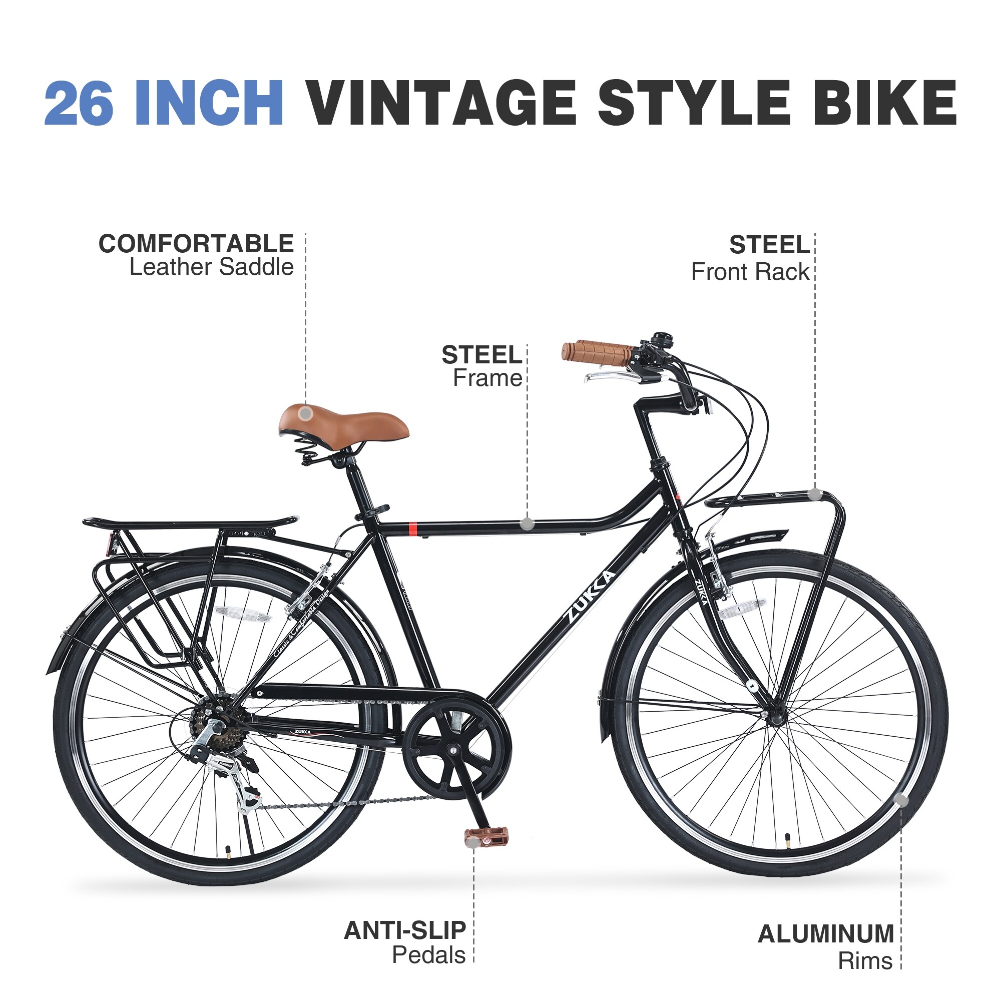 SHIMANO - Ervin 26-Inch Vintage Style Bike with Steel Frame, Shimano 7-Speed