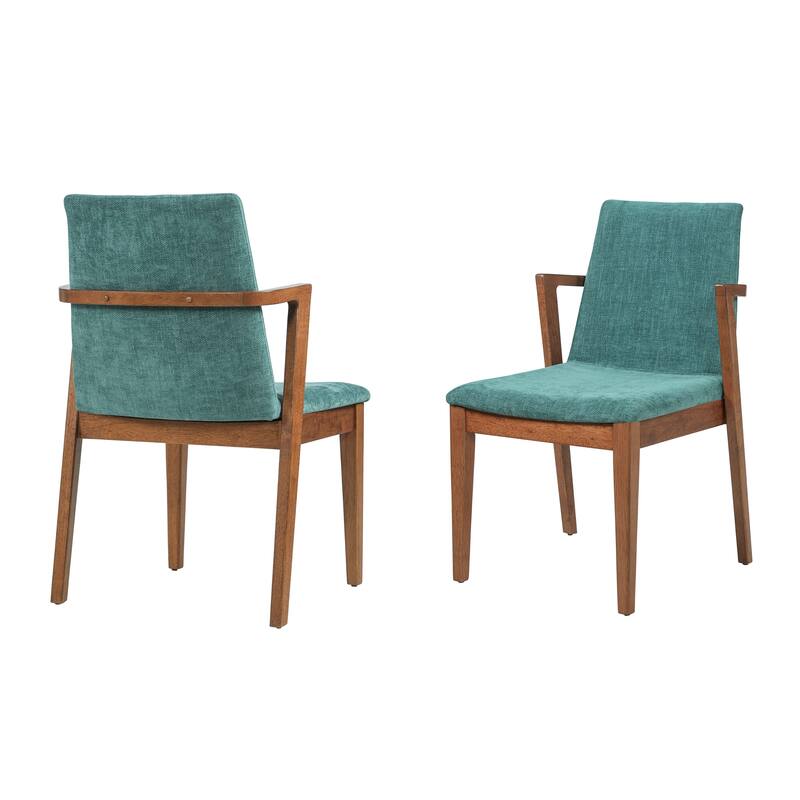 Christopher Knight Home - Mid-Century Modern Upholstered Wood Dining Arm Chairs with Ergonomic Armrests & Backrest, Set of 2