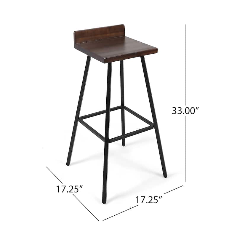 Roomfitters Industrial Metal Barstool Set with Wooden Seat and Backrest, Modern Design for Kitchen or Bar Counter, Set of 2