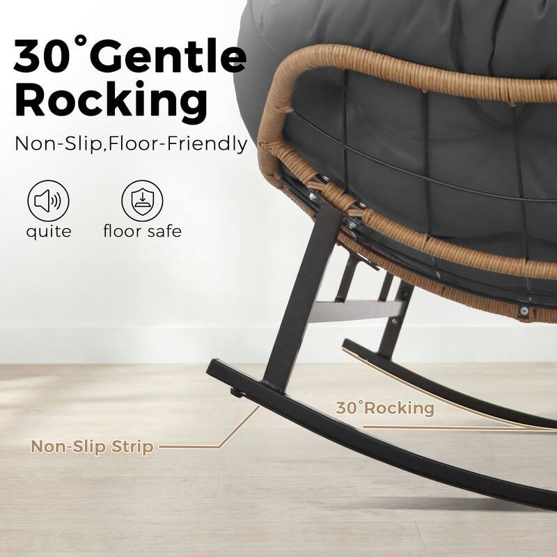 60" Double Papasan Rocking Chair for 2, 700-lb Capacity Wicker Egg Rocker with 5.1" Thick Cushion