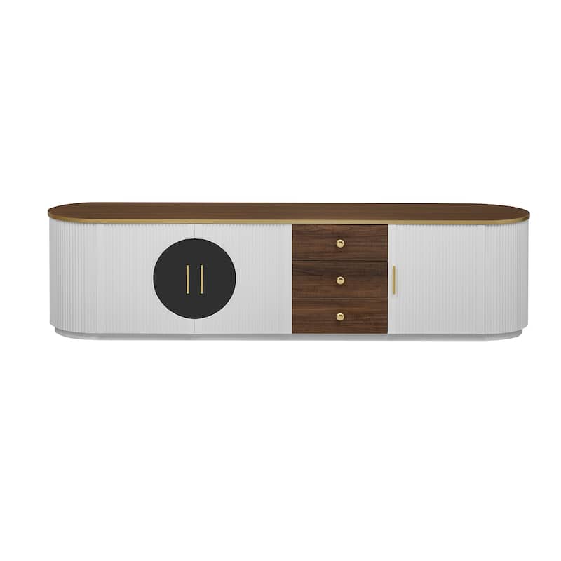 Modern Minimalist TV Stand for TV up to 80 Inches with 3 Drawers, 1 Shelf & 2 Cabinets - 70.8" D x 15.8" W x 18.2" H - White