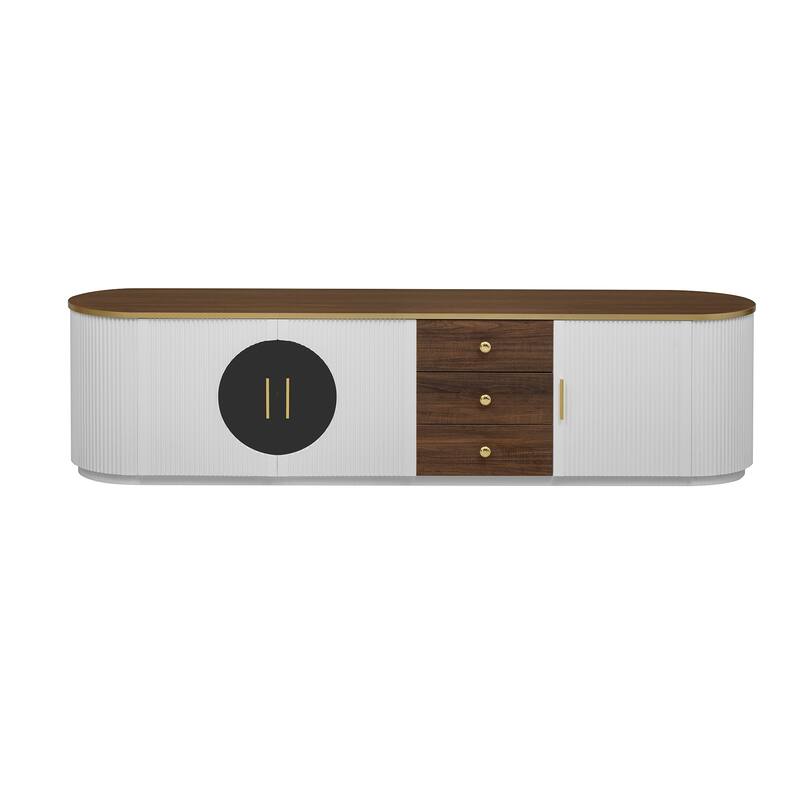 Modern Minimalist TV Stand for TVs up to 80 Inches with 3 Drawers, 1 Shelf, Metal Handles and 2 Cabinets, for Living Rooms