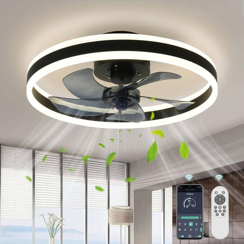 Fandelier Ceiling Fans with Lights and Remote,19.7in Low Profile Dimmable Ceiling Fan,Brushed Black Flush Mount Ceiling Fan - Black