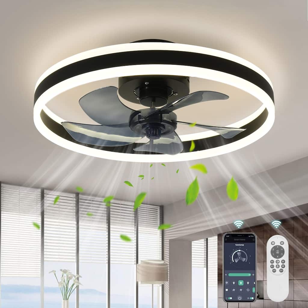 Fandelier Ceiling Fans with Lights and Remote,19.7in Low Profile Dimmable Ceiling Fan,Brushed Black Flush Mount Ceiling Fan
