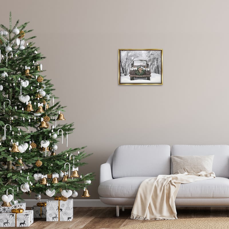 Stupell Wreathed Truck in Snow Framed Floater Canvas Wall Art Design By Lori Deiter