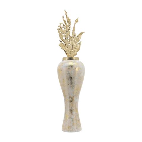 Glass, 43"h Vase with Aluminum Top, White, gold 43.0"H - 13.0" x 13.0" x 43.0"