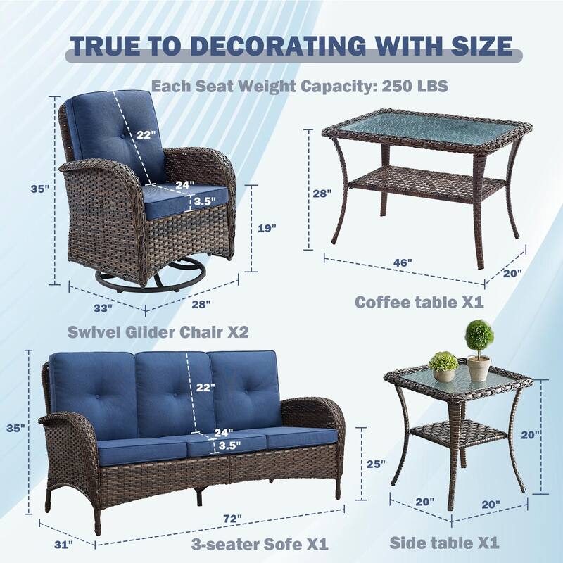 Pocassy Patio Outdoor Sofa Swivel Chairs with Ottman Table Set