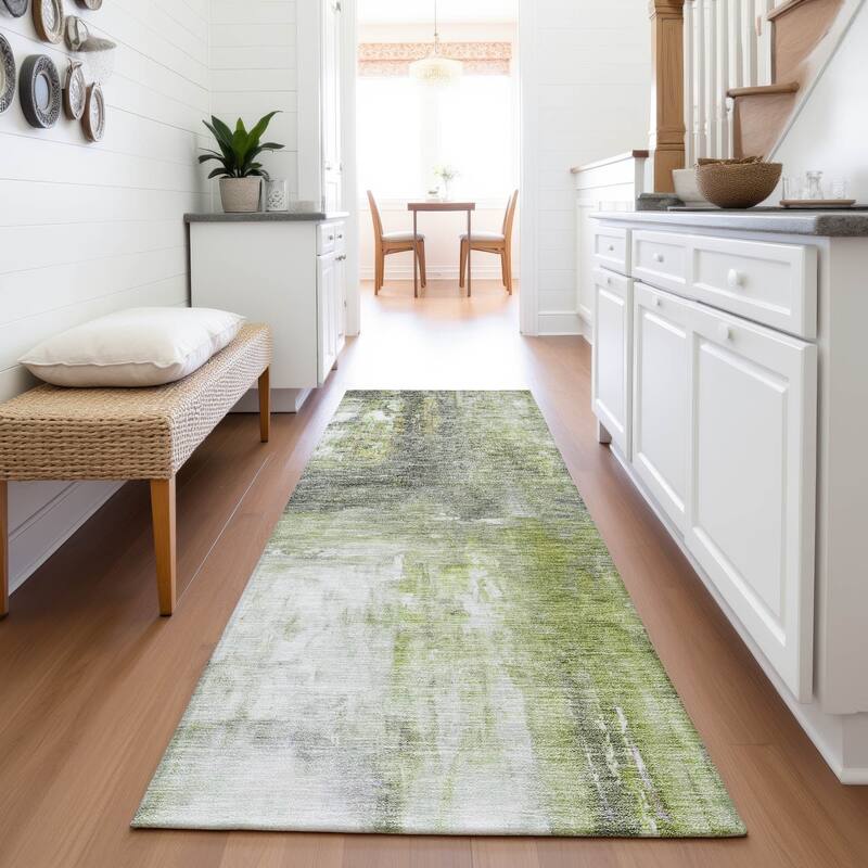 Premium Washable Super Soft Modern Watercolor Mayfield Rug - Aloe - 2'3" x 7'6"