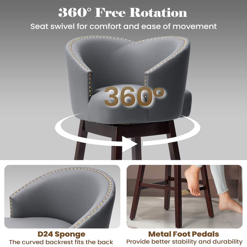 26.4"/31.9"H Height Upholstered Solid Wood Swivel Bar Stools