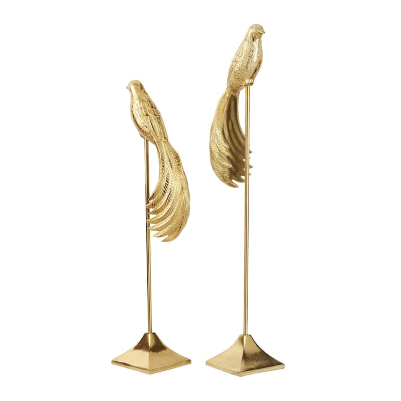 Aluminum Metal Bird Sculpture - Set of 2 Gold - Roche River Decor